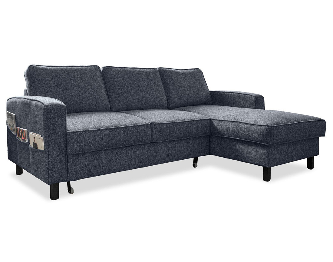 Canapé d'angle droit 4 places convertible avec coffre en tissu Molly