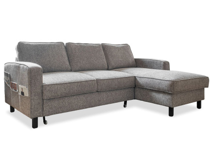Canapé d'angle droit 4 places convertible avec coffre en tissu Molly