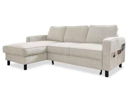 Canapé d'angle gauche 4 places convertible avec coffre en tissu Molly