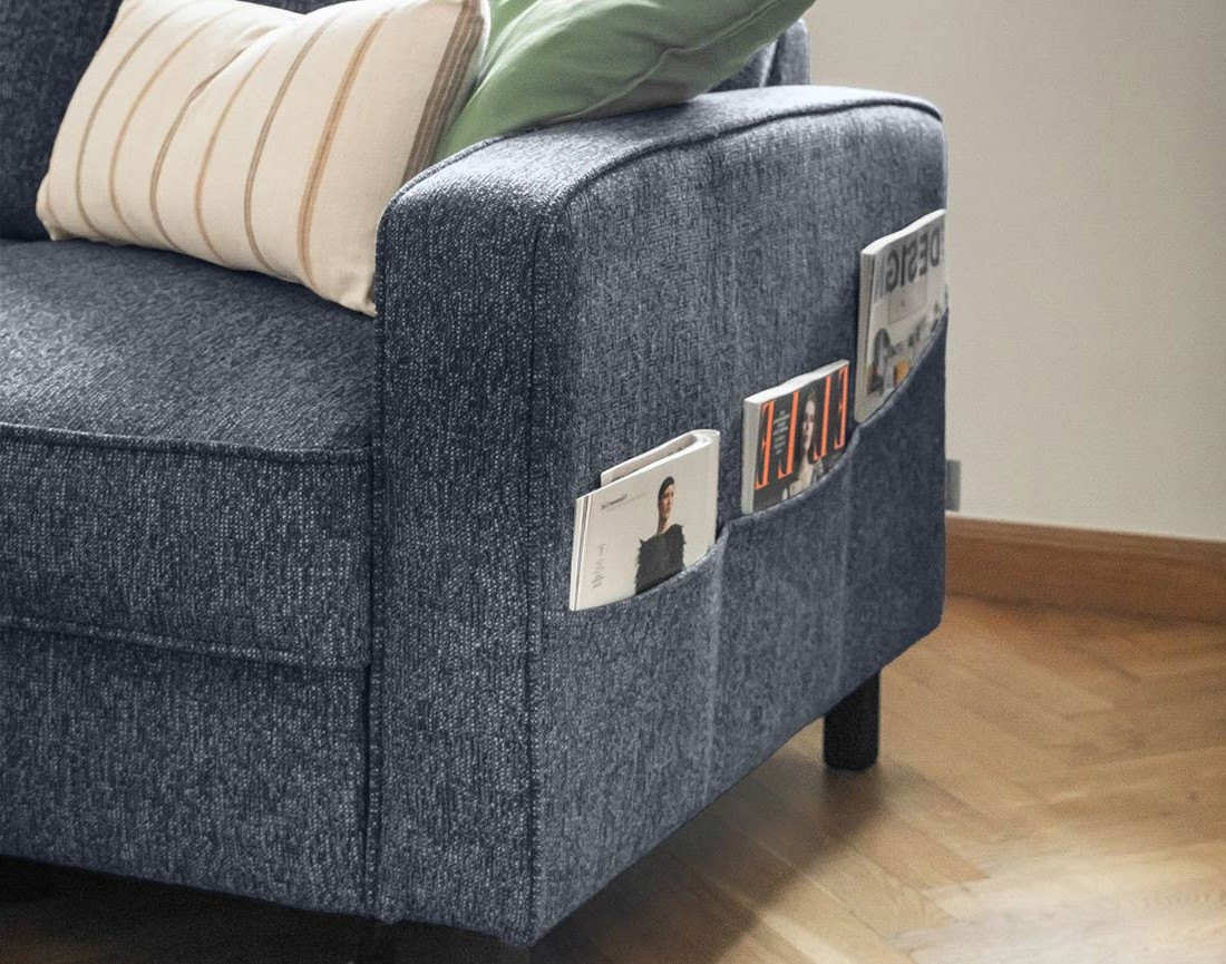 Canapé d'angle gauche 4 places convertible avec coffre en tissu Molly