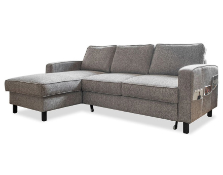 Canapé d'angle gauche 4 places convertible avec coffre en tissu Molly