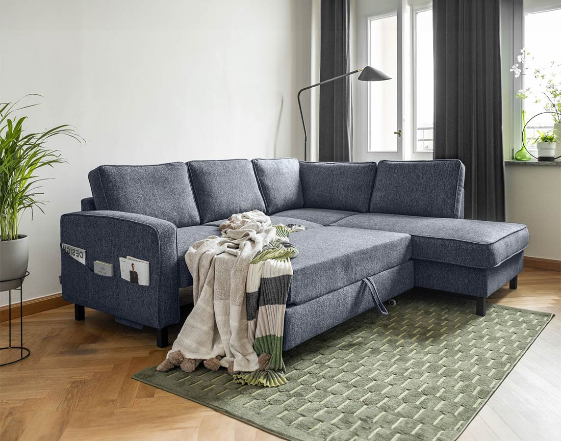 Canapé d'angle droit 5 places convertible en tissu Molly