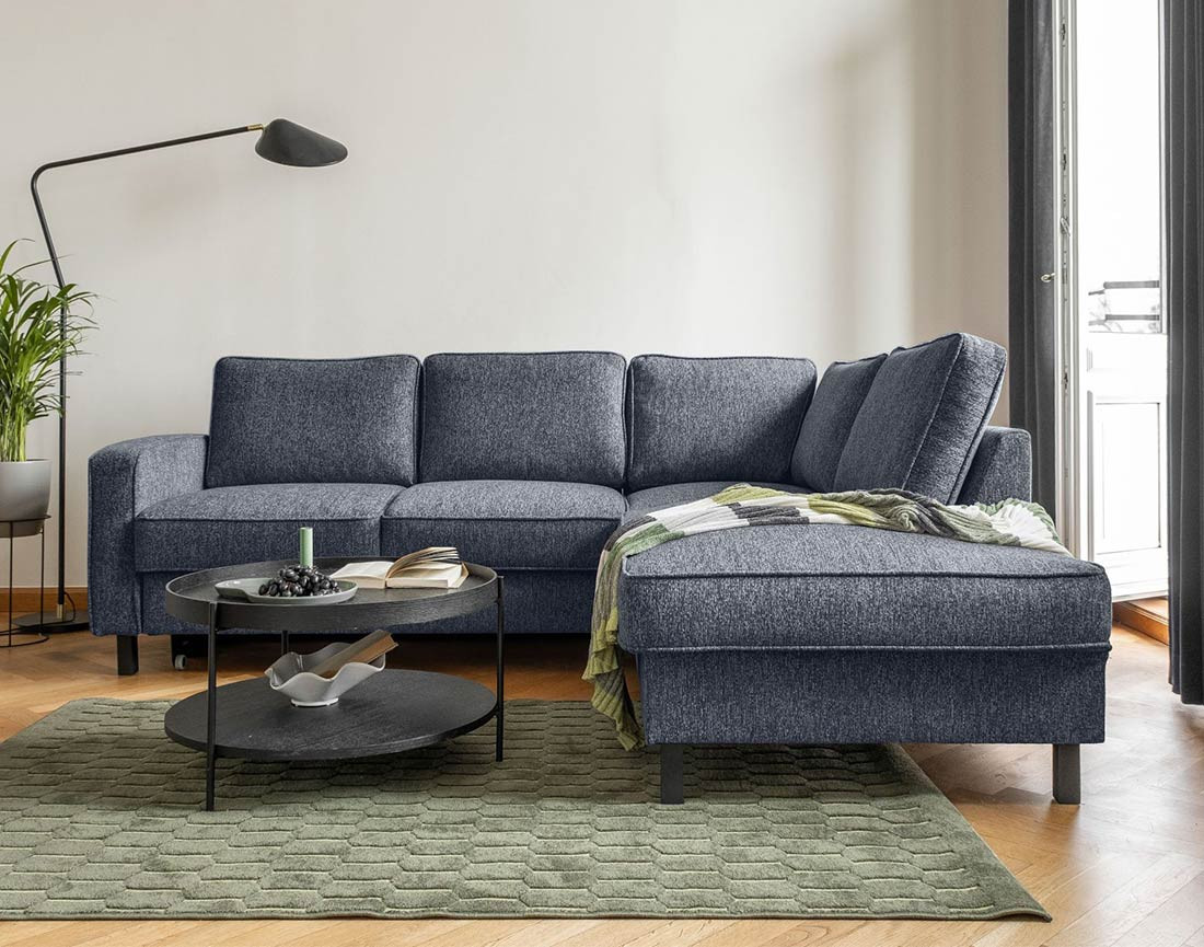 Canapé d'angle droit 5 places convertible en tissu Molly