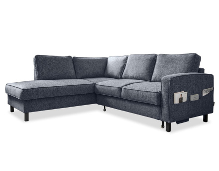 Canapé d'angle gauche 5 places convertible en tissu Molly