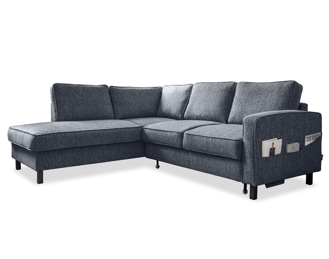 Canapé d'angle gauche 5 places convertible en tissu Molly