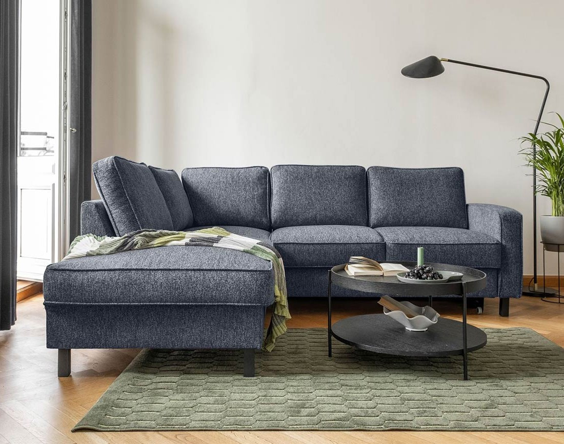 Canapé d'angle gauche 5 places convertible en tissu Molly