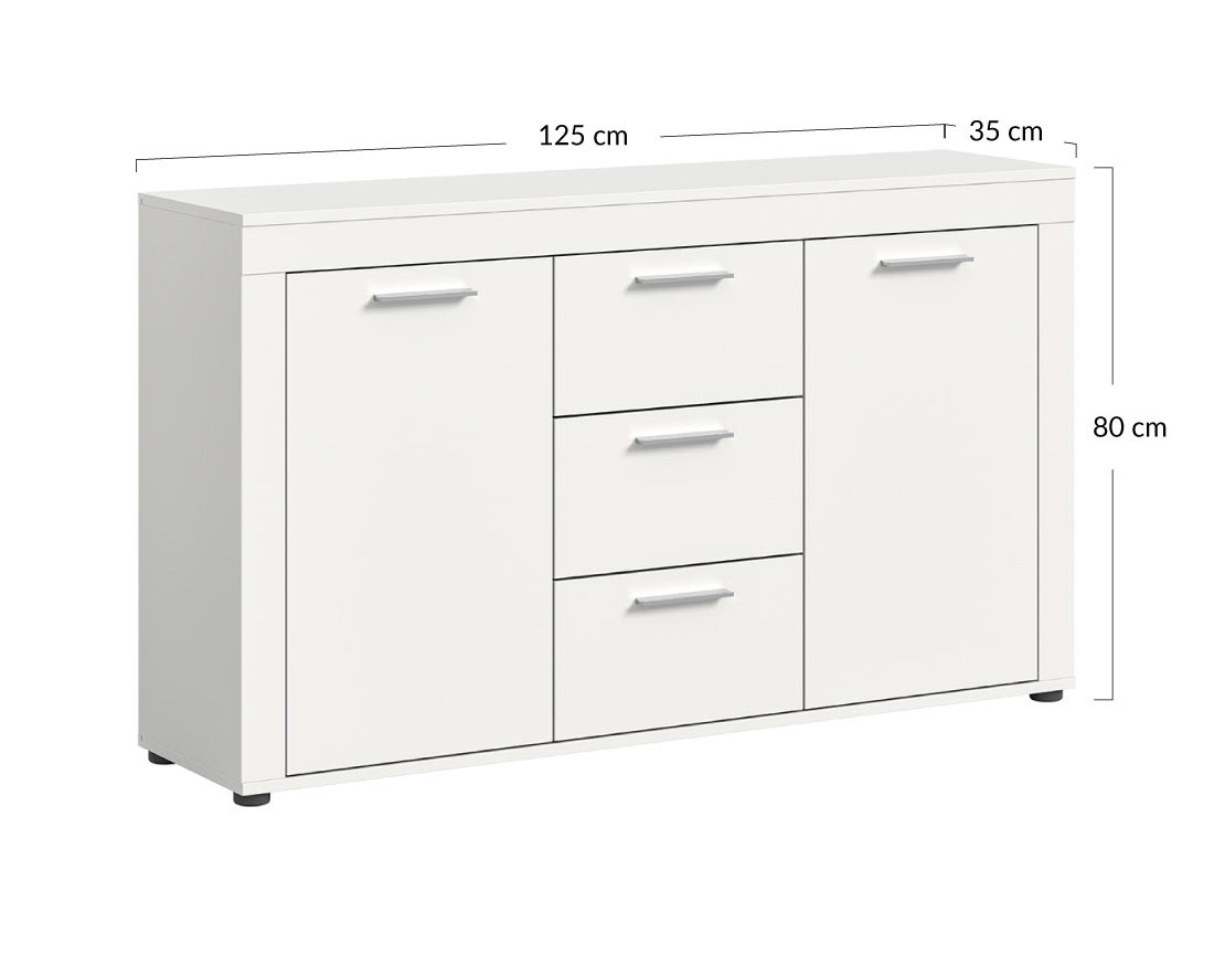 Buffet bas blanc 3 tiroirs et 2 portes 125 cm Stafford