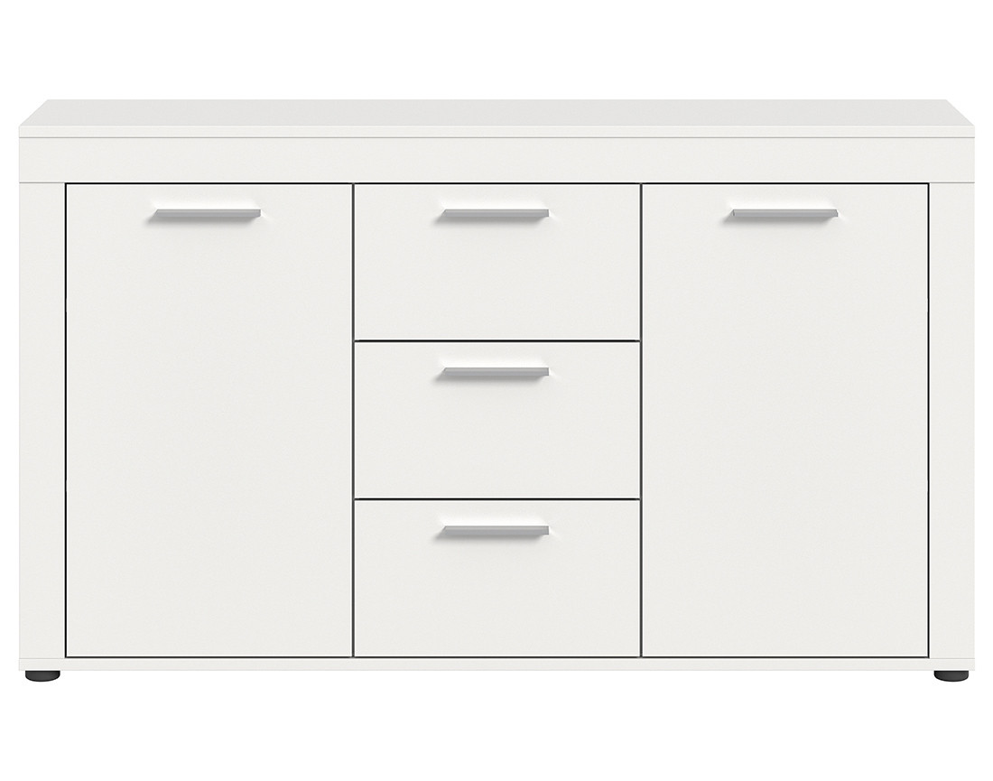 Buffet bas blanc 3 tiroirs et 2 portes 125 cm Stafford