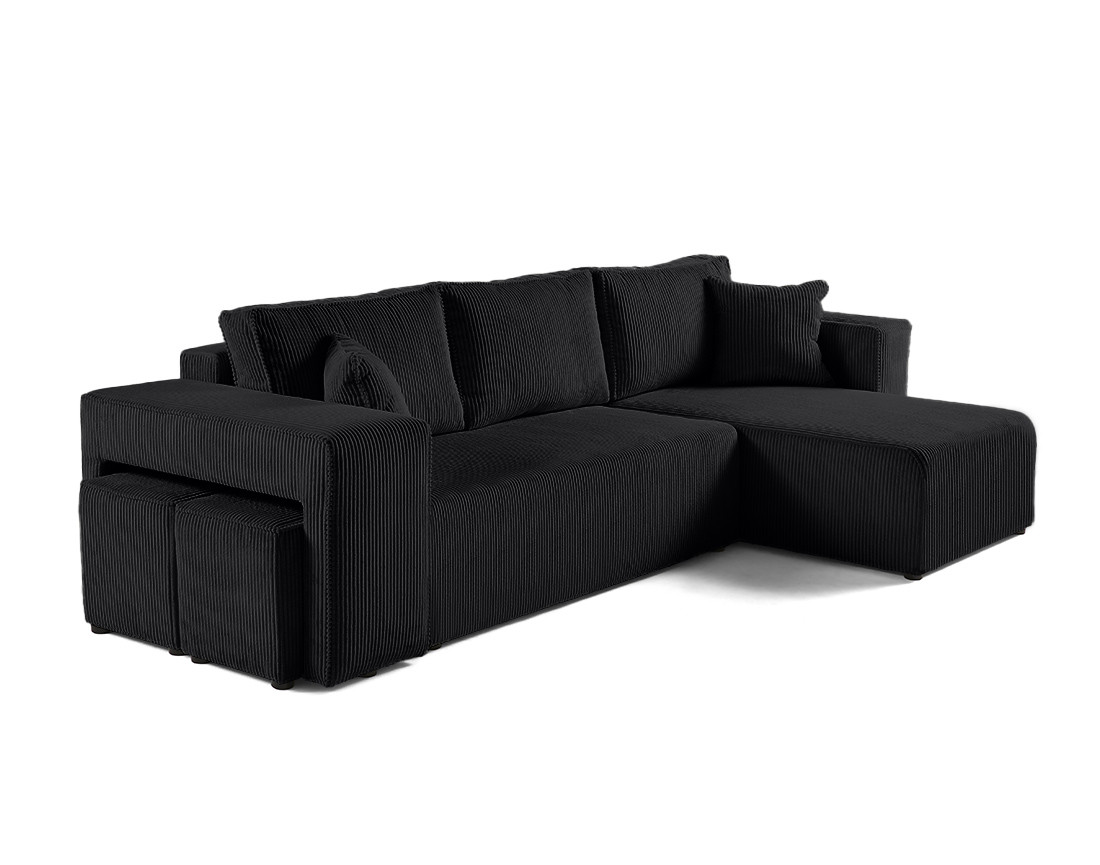 Canapé d'angle convertible en velours côtelé avec poufs Topaze