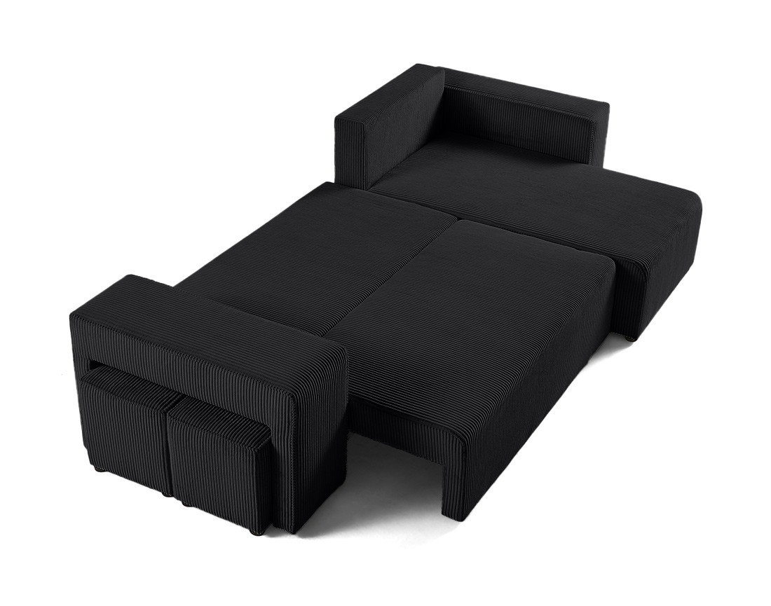 Canapé d'angle convertible en velours côtelé avec poufs Topaze