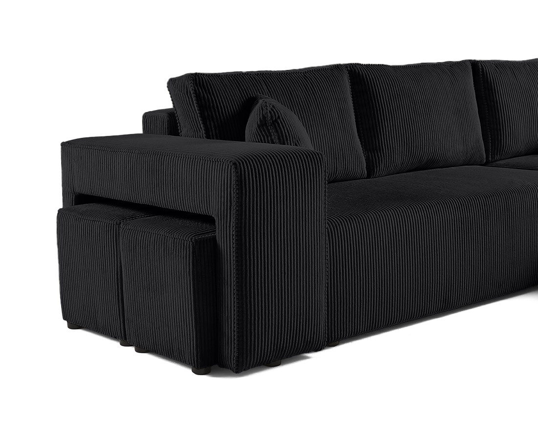 Canapé d'angle convertible en velours côtelé avec poufs Topaze