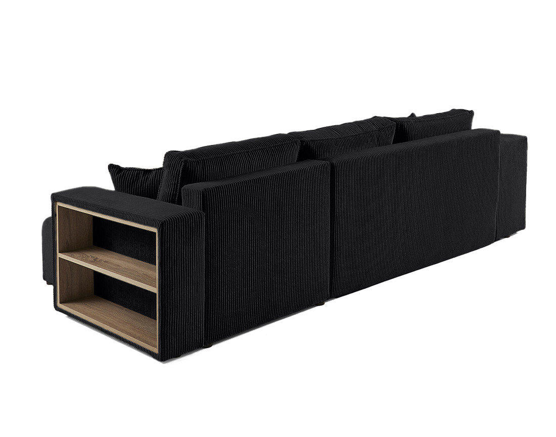 Canapé d'angle convertible en velours côtelé avec poufs Topaze