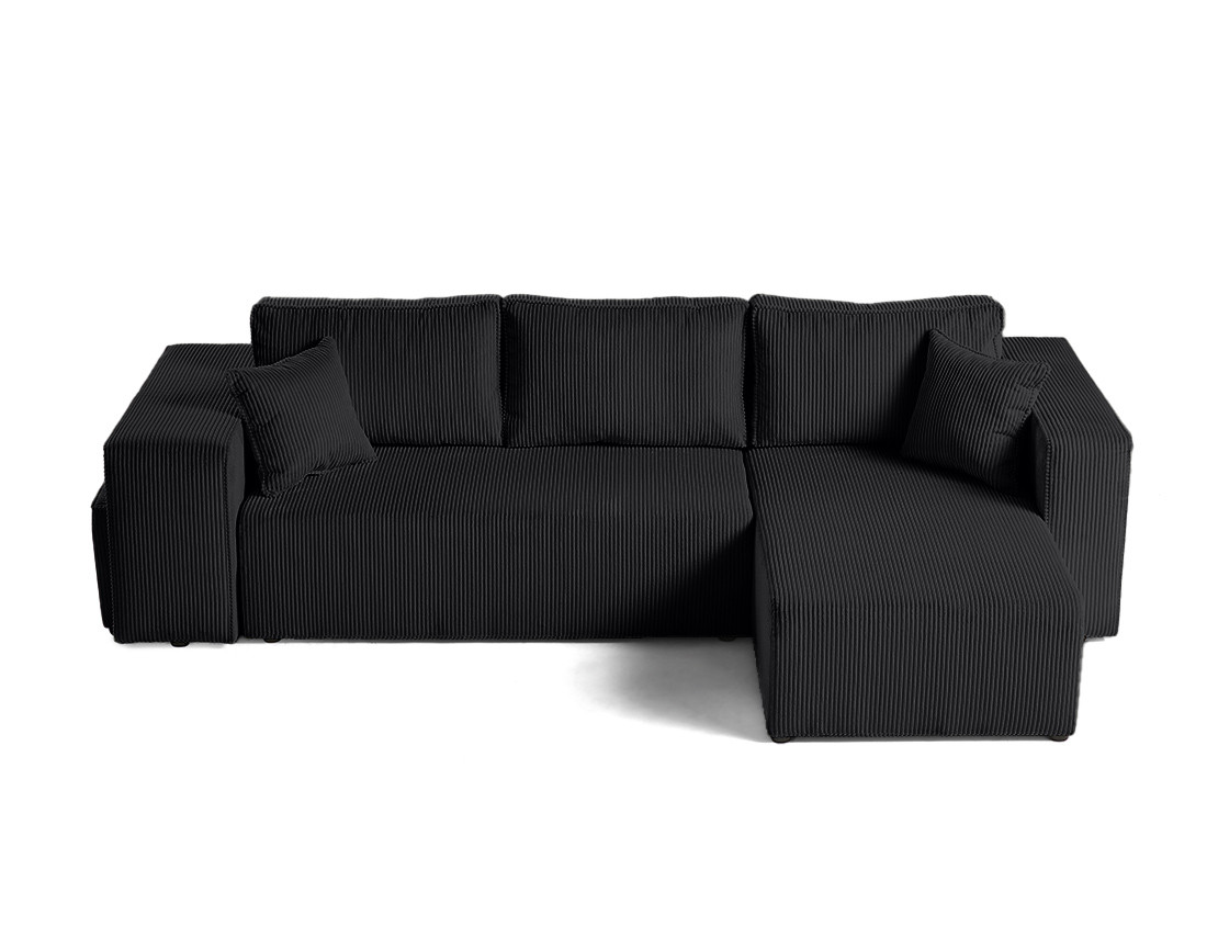 Canapé d'angle convertible en velours côtelé avec poufs Topaze