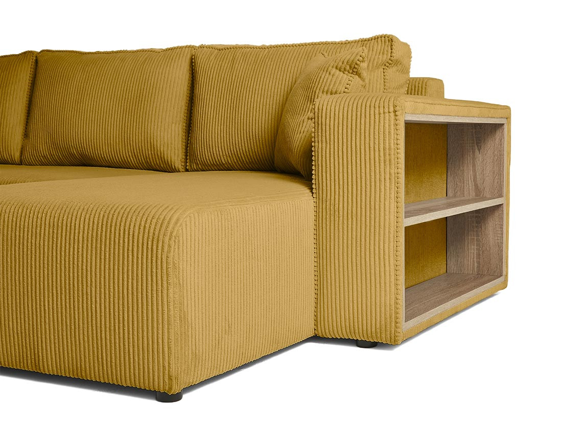 Canapé d'angle convertible en velours côtelé avec poufs Topaze