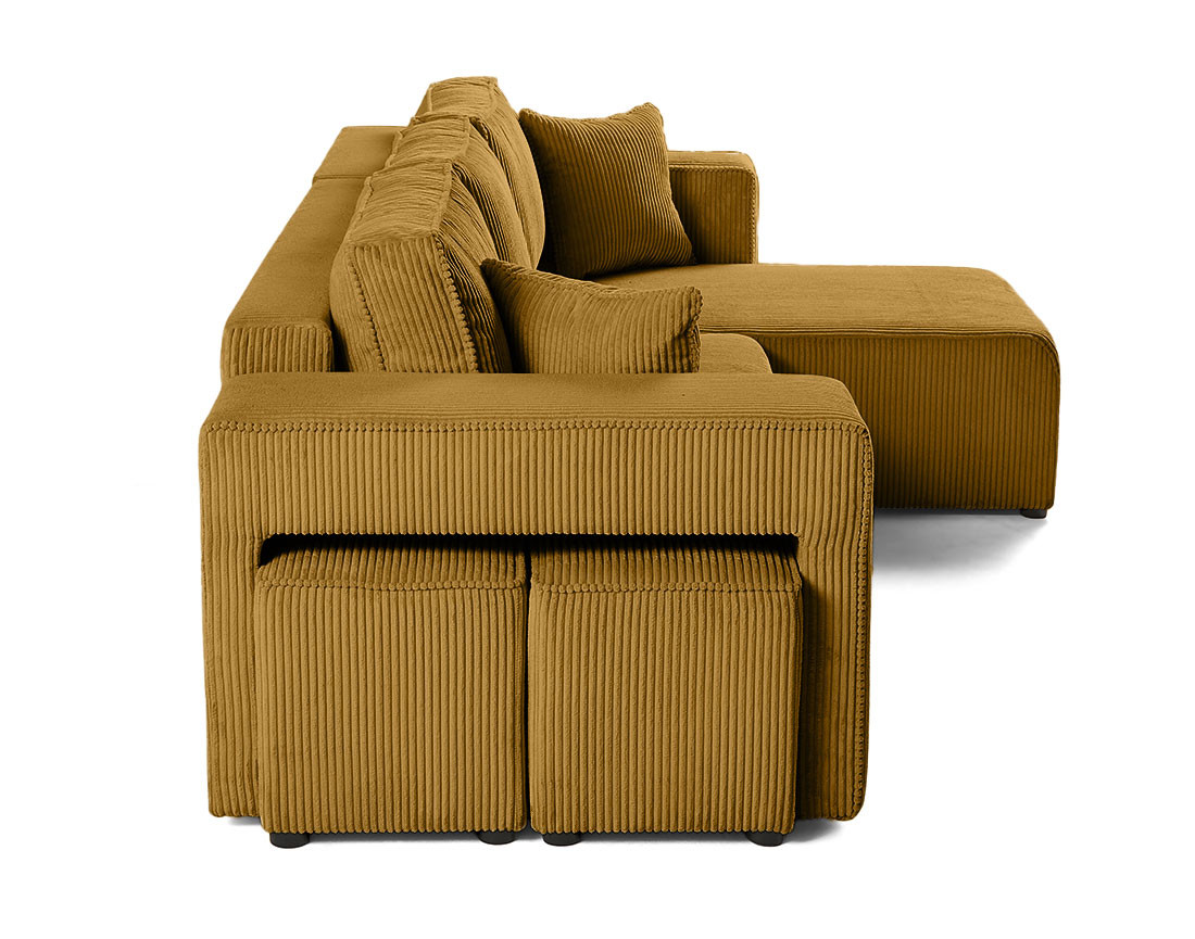 Canapé d'angle convertible en velours côtelé avec poufs Topaze