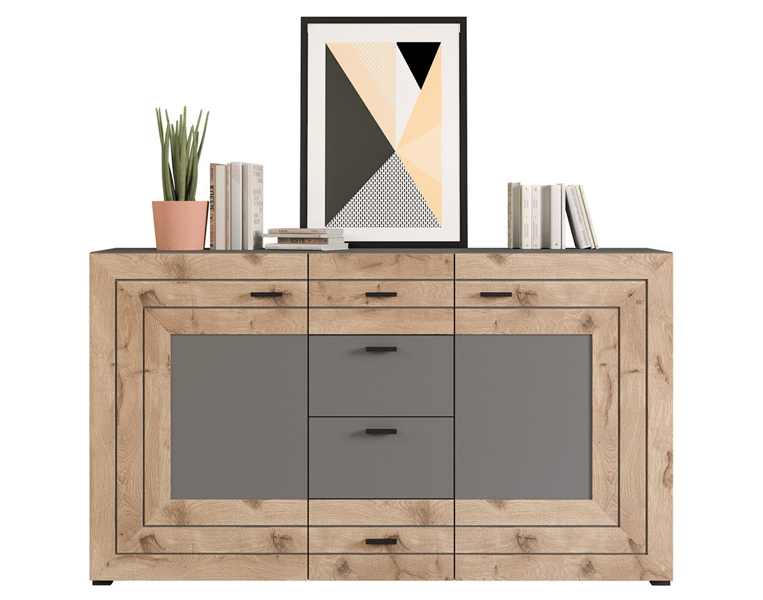 Buffet bas gris et bois 160 cm Wexford