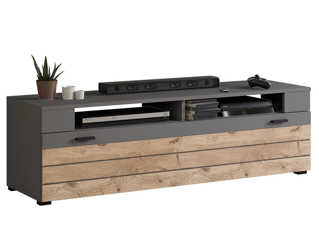 Meuble TV gris et bois 1 porte 140 cm Wexford