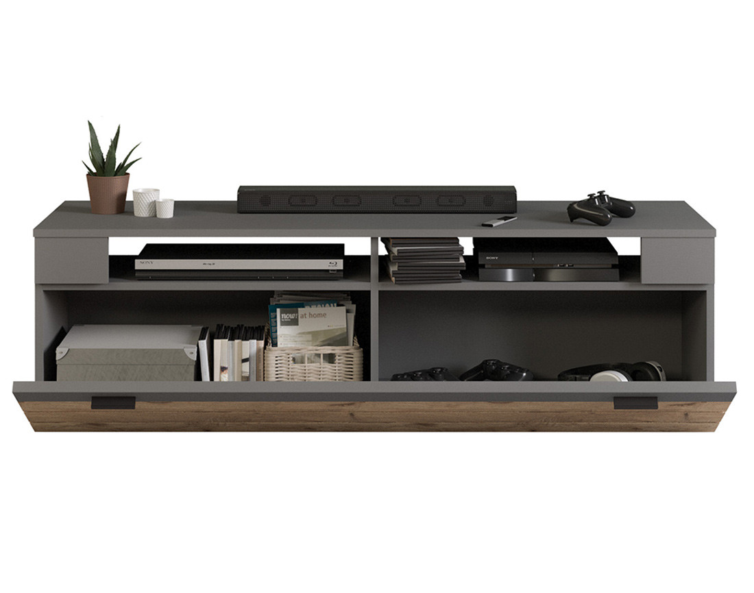 Meuble TV gris et bois 1 porte 140 cm Wexford