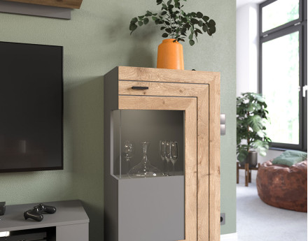 Vitrine gris et bois 60x117 cm Wexford