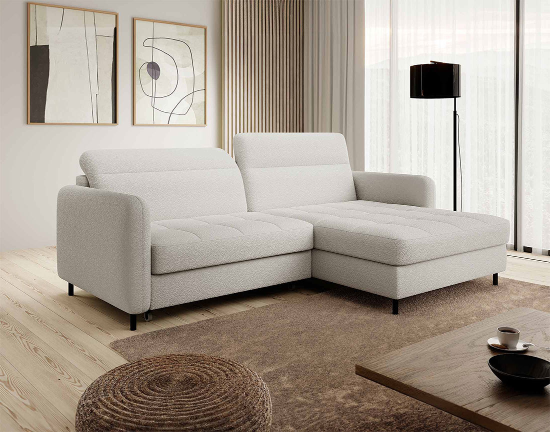 Canapé d'angle droit convertible avec coffre et têtières Sagada