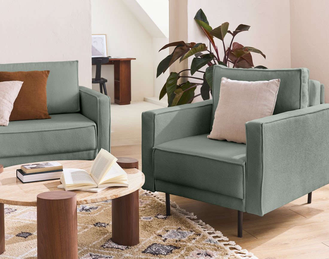 Fauteuil pieds hauts en tissu Charlie