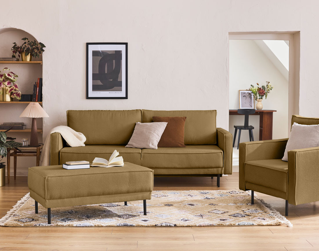 Canapé droit 3 places convertible avec coffre en tissu Charlie