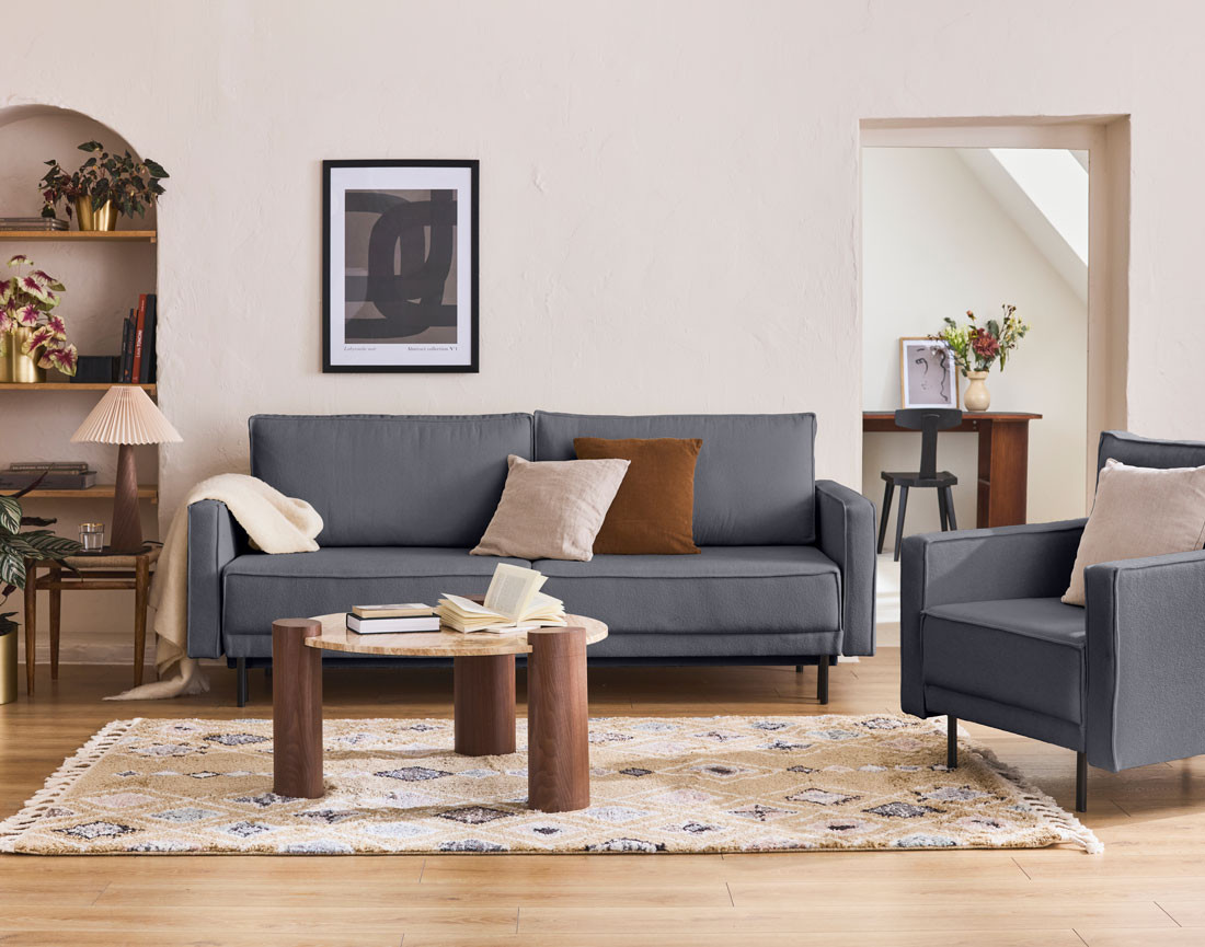 Canapé droit 3 places convertible avec coffre en tissu Charlie