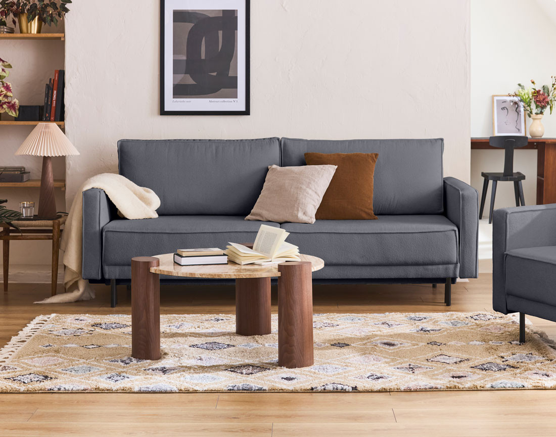 Canapé droit 3 places convertible avec coffre en tissu Charlie