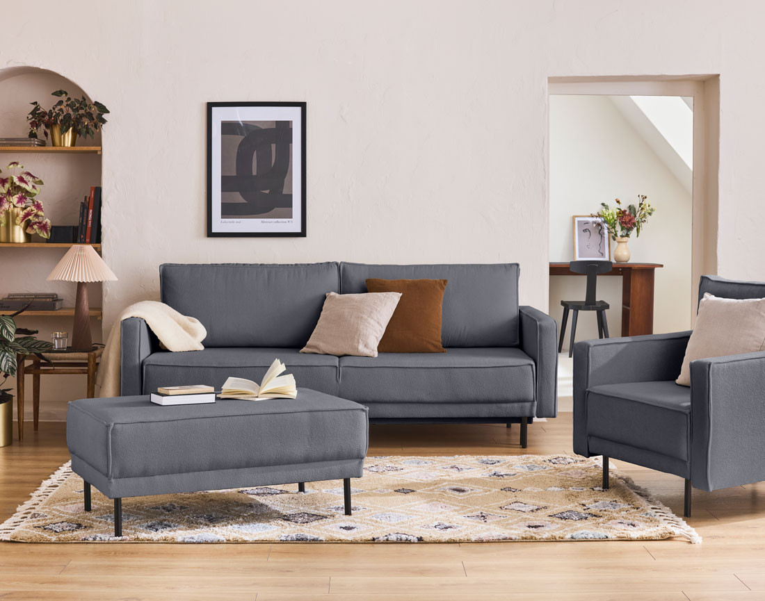 Canapé droit 3 places convertible avec coffre en tissu Charlie