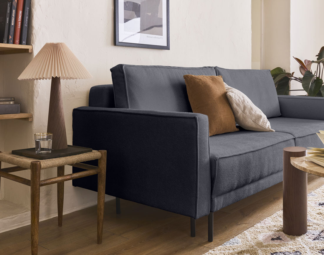 Canapé droit 3 places convertible avec coffre en tissu Charlie