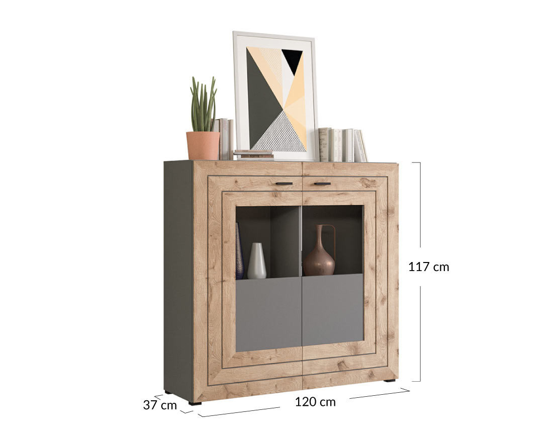 Buffet haut gris et bois 120 cm Wexford