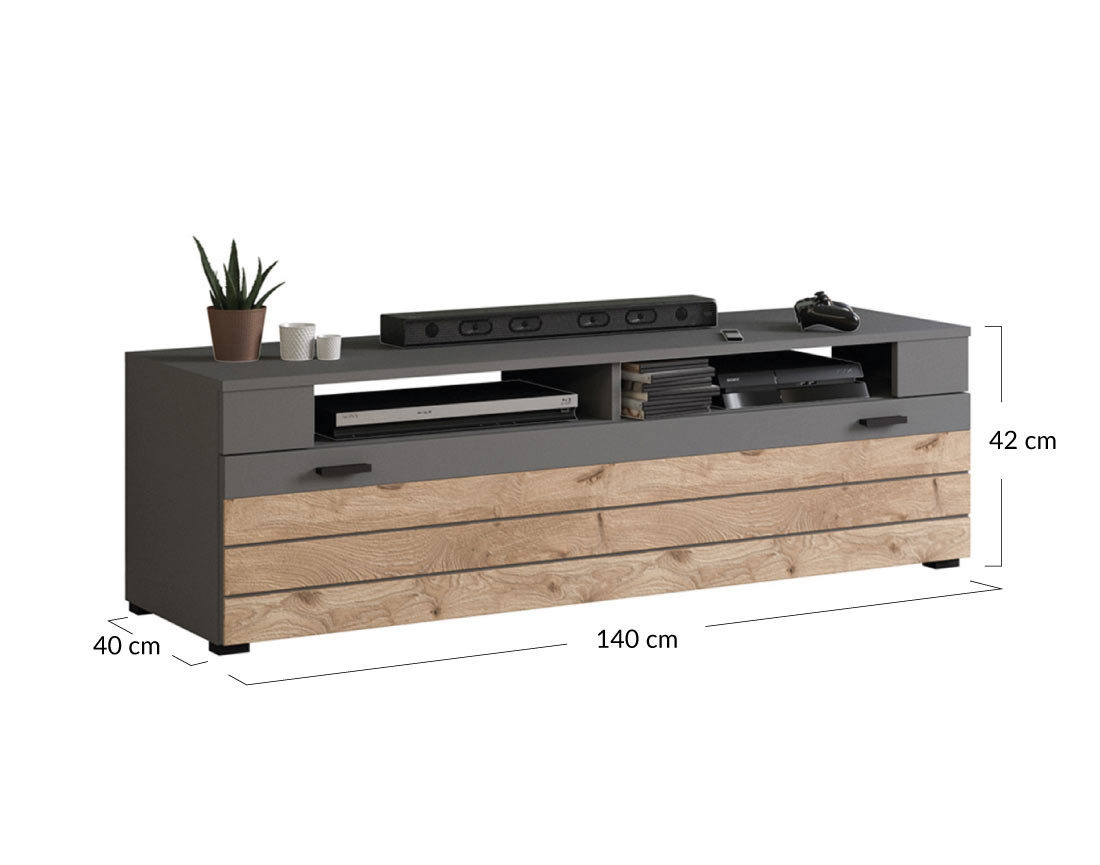 Meuble TV gris et bois 1 porte 140 cm Wexford