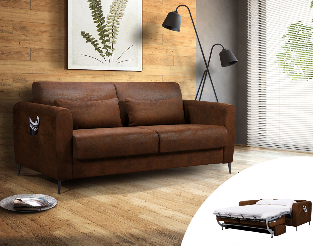  Allan - Canapé 3 places convertible - Ouverture express - couchage quotidien - Style Industriel