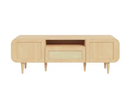 Meuble TV bois et cannage 160 cm Mathilde