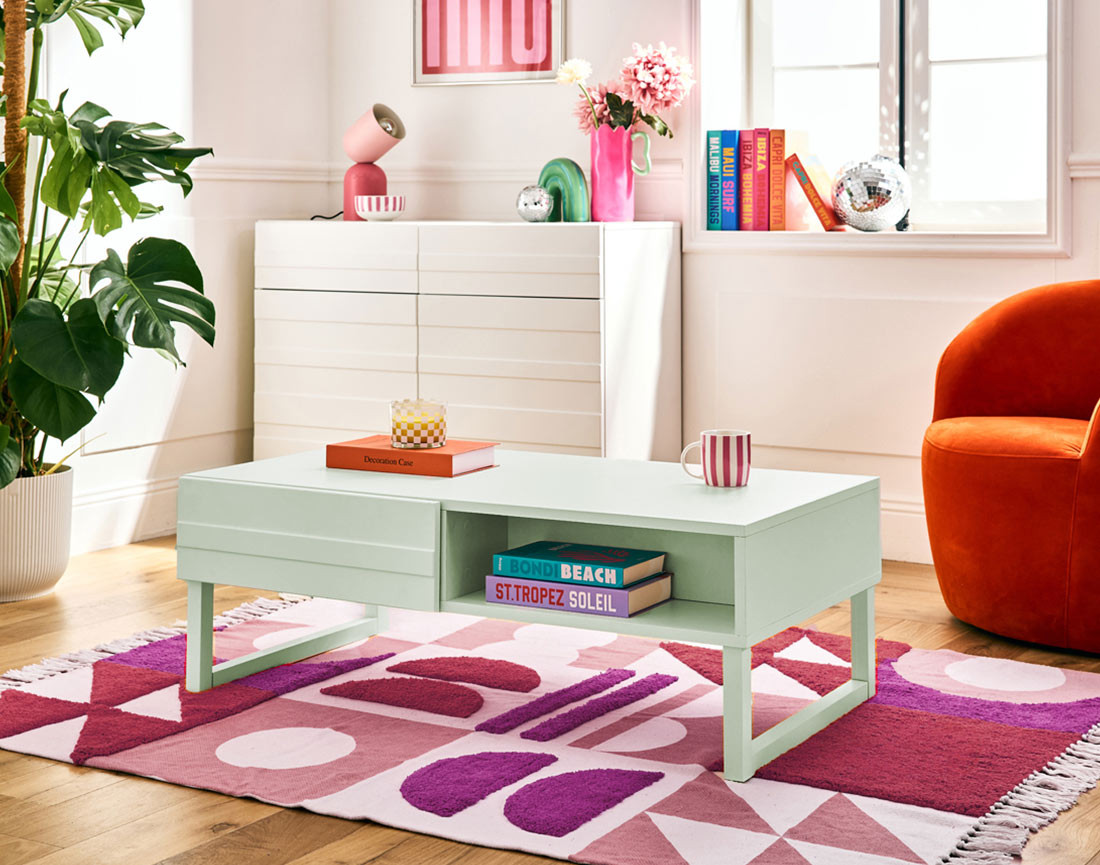 Table basse vert sauge 1 niche 110 cm Sofia