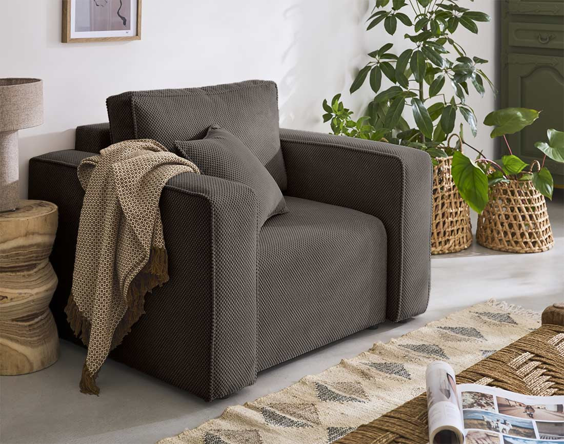 Fauteuil en velours texturé Topaze