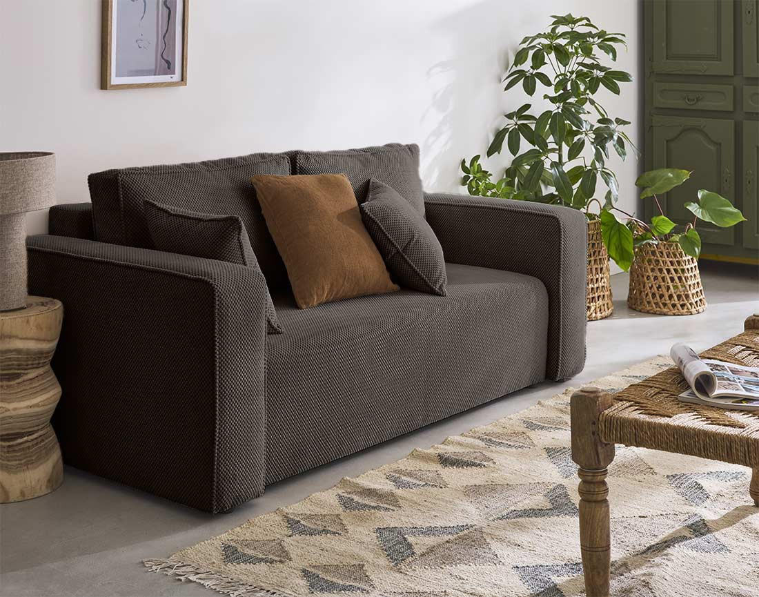 Canapé droit 2 places en velours texturé Topaze