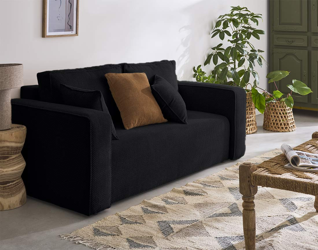 Canapé droit 2 places en velours texturé Topaze