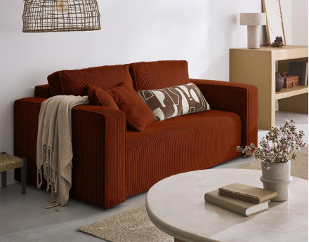 Canapé droit 2 places en velours côtelé Topaze