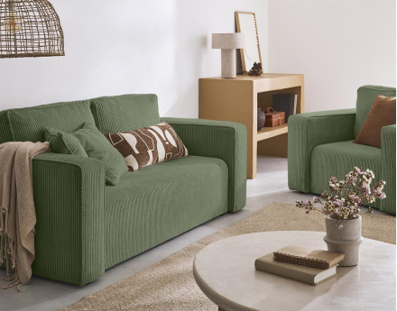 Canapé droit 2 places en velours côtelé Topaze