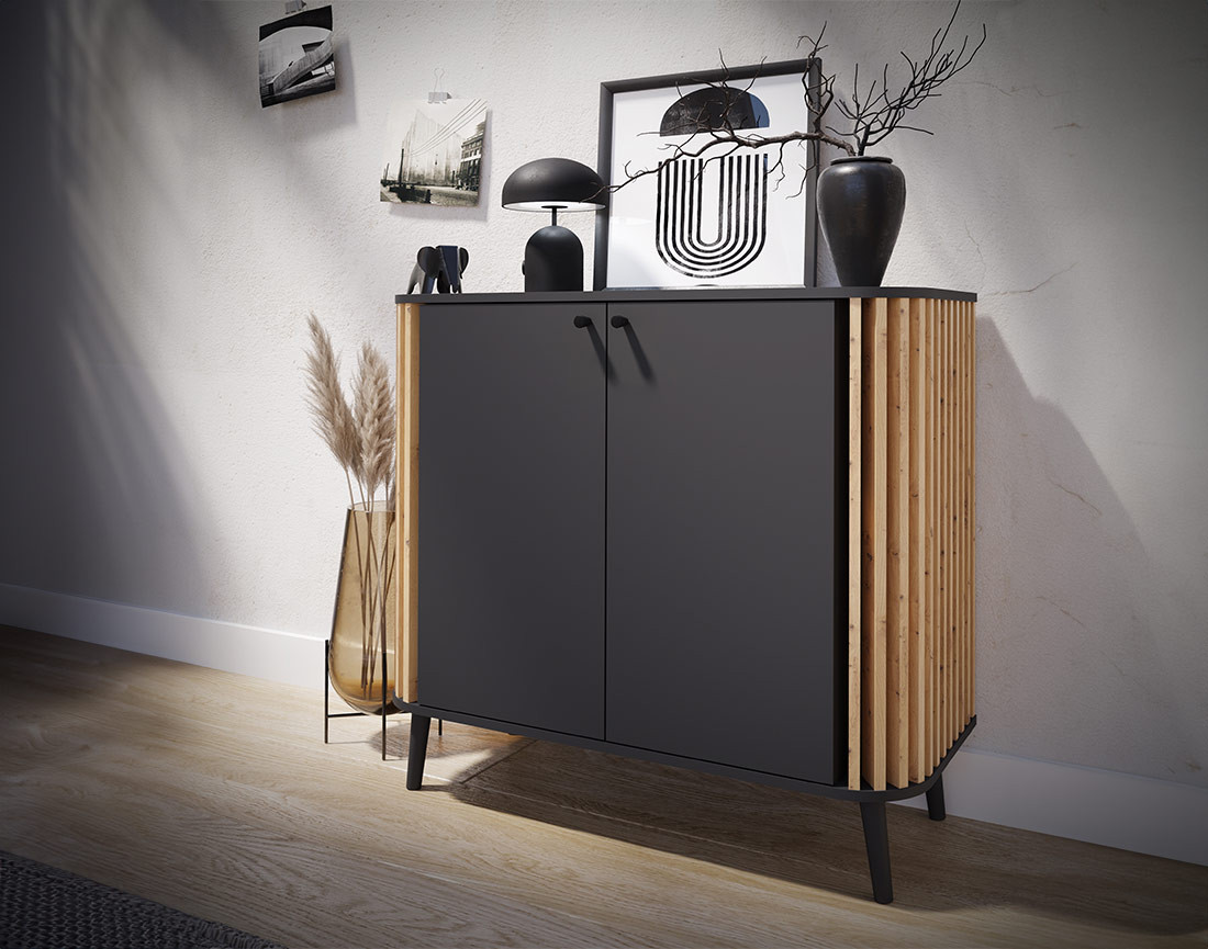 Buffet bas 2 portes gris et bois 92 cm Camberwell
