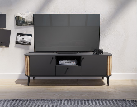 Meuble TV gris et bois 2 portes, 1 tiroir et 1 niche 138 cm Camberwell