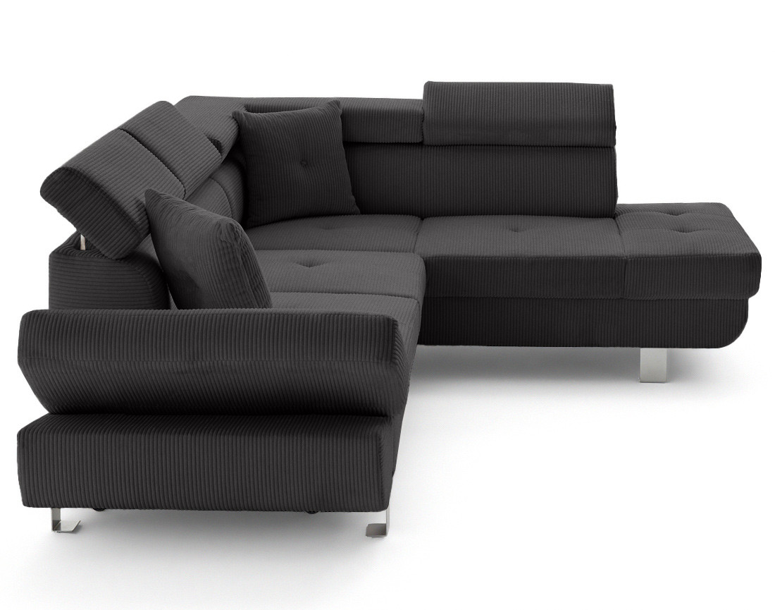 Canapé d'angle droit convertible et têtières en velours côtelé Lisbona
