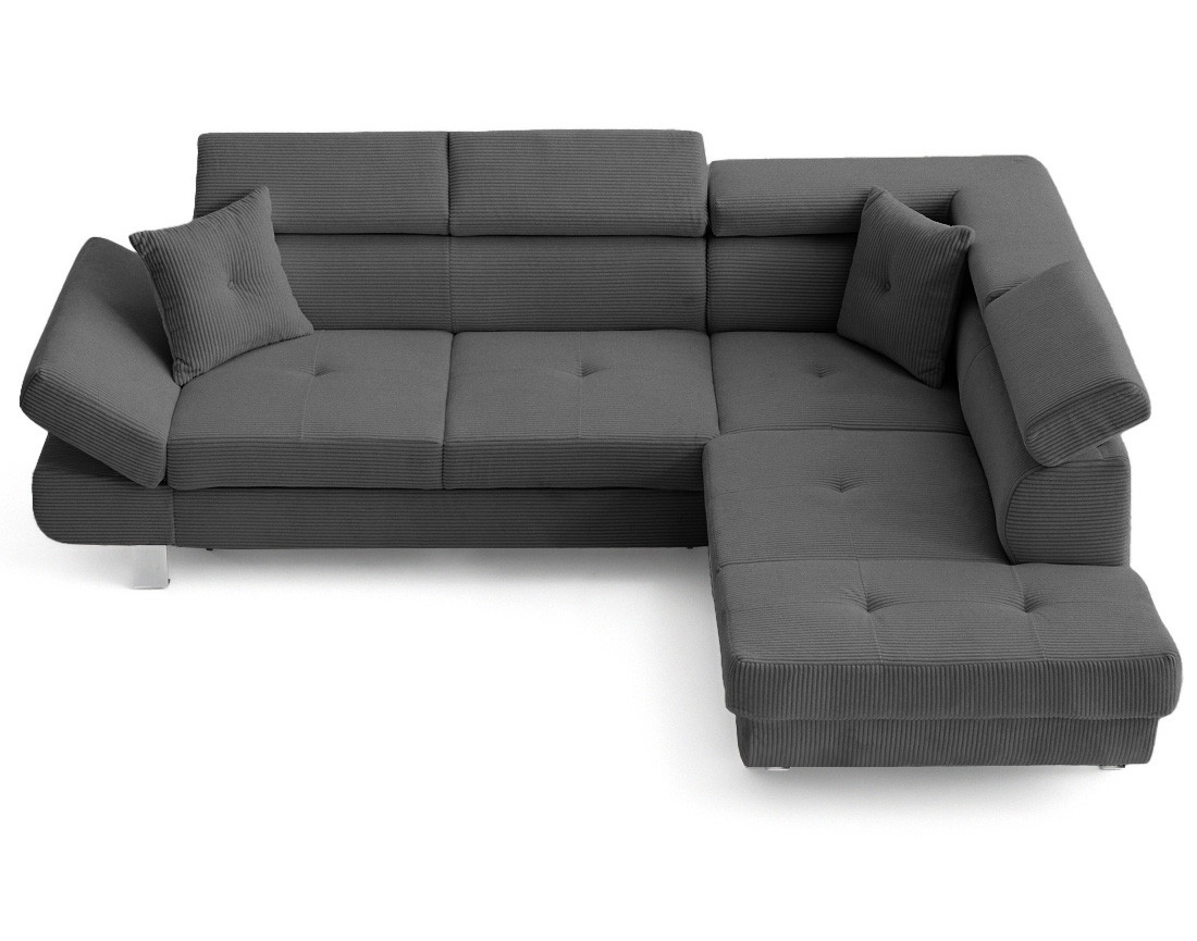 Canapé d'angle droit convertible et têtières en velours côtelé Lisbona