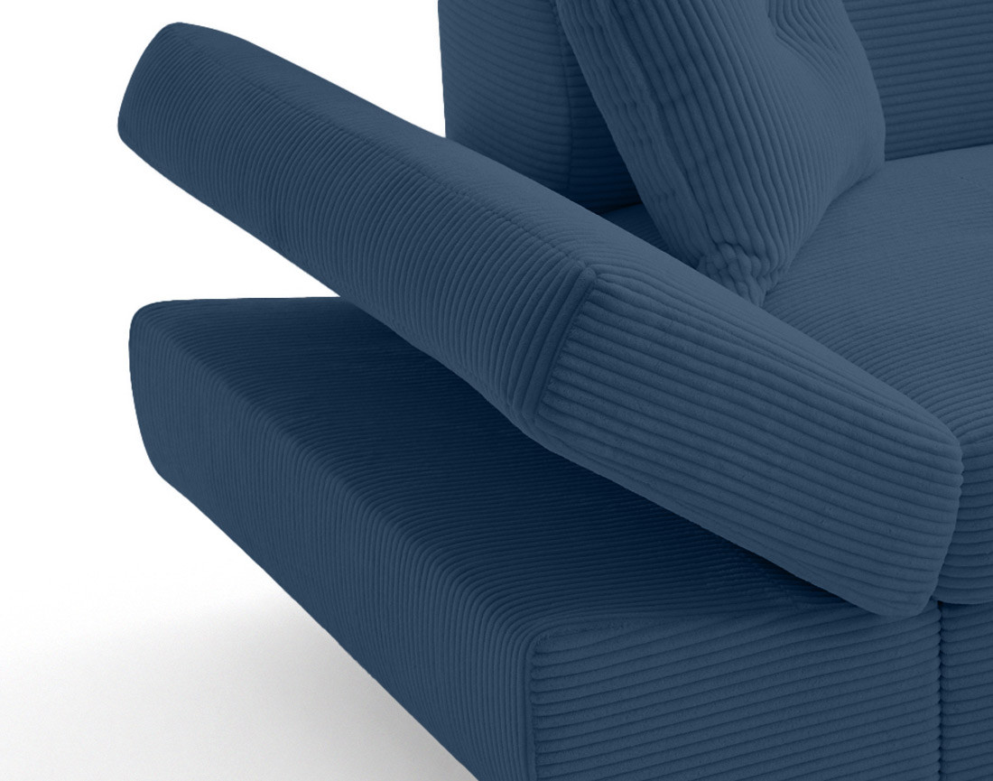 Canapé d'angle droit convertible et têtières en velours côtelé Lisbona