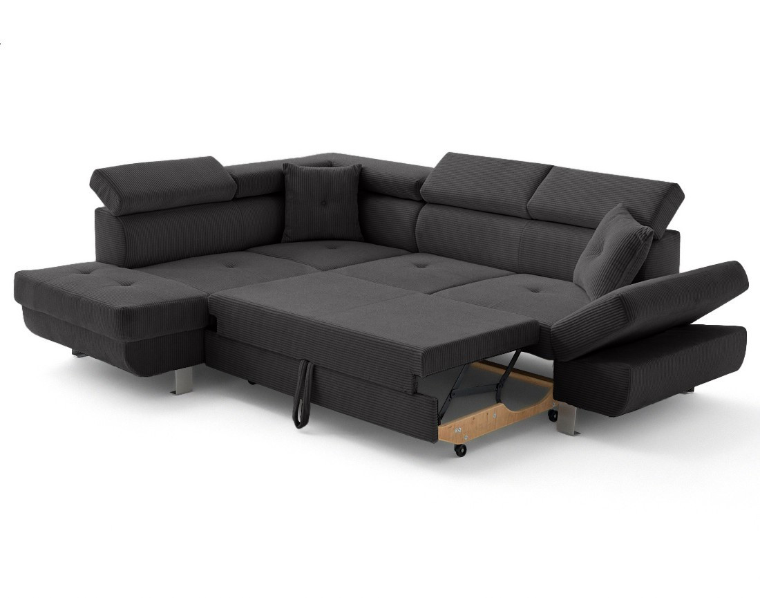 Canapé d'angle gauche convertible et têtières en velours côtelé Lisbona