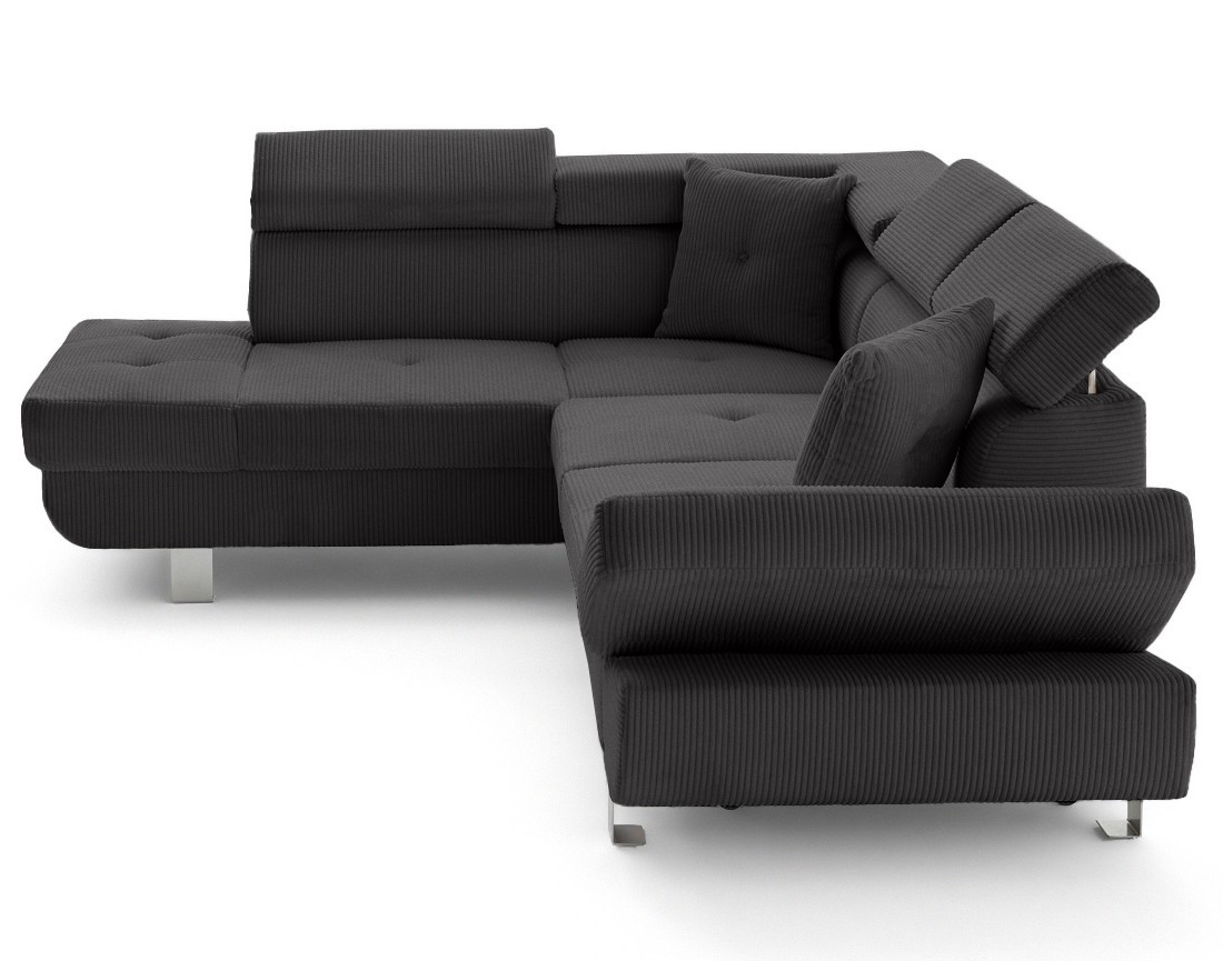 Canapé d'angle gauche convertible et têtières en velours côtelé Lisbona
