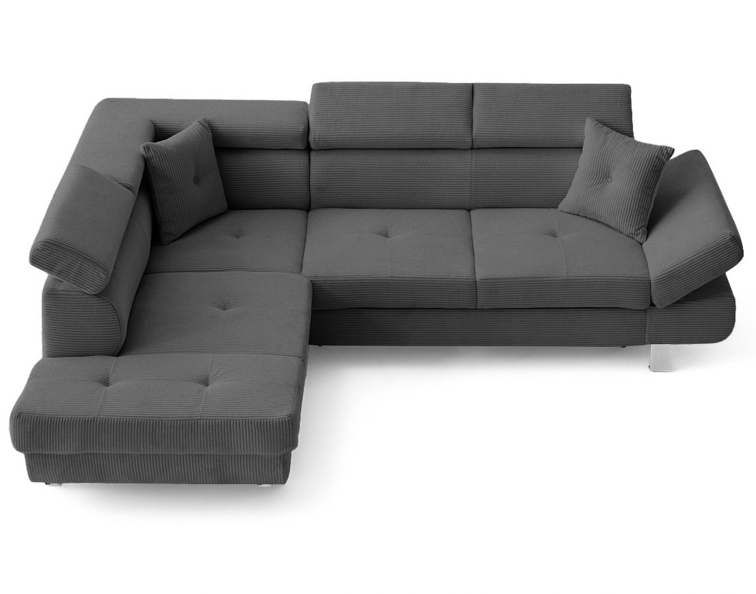 Canapé d'angle gauche convertible et têtières en velours côtelé Lisbona