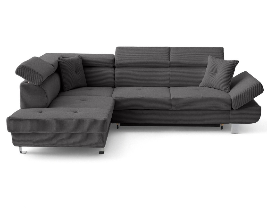 Canapé d'angle gauche convertible et têtières en velours côtelé Lisbona