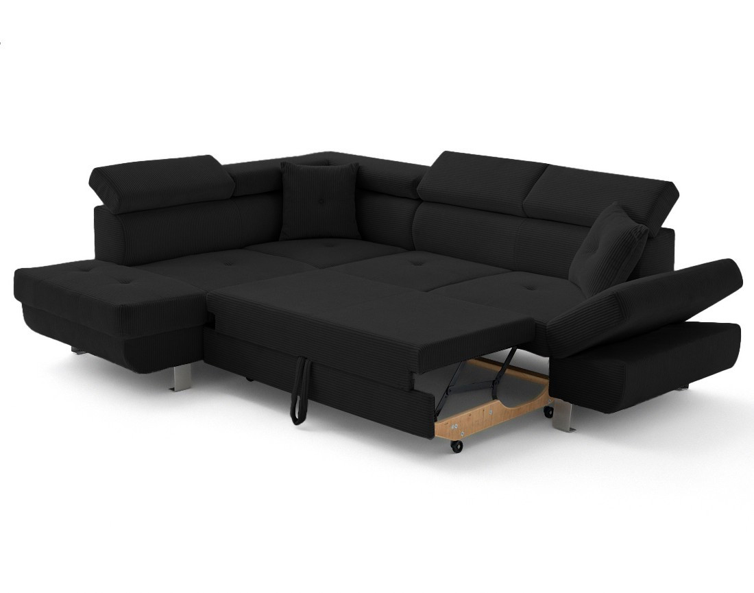 Canapé d'angle gauche convertible et têtières en velours côtelé Lisbona